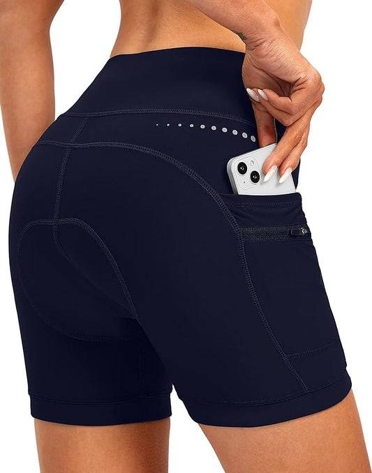 Women's 4D Padded Bike Shorts 5"/7" Riding Underwear Cycling Bicycle Road Biking Cycle Shorts for Women Zipper Pockets