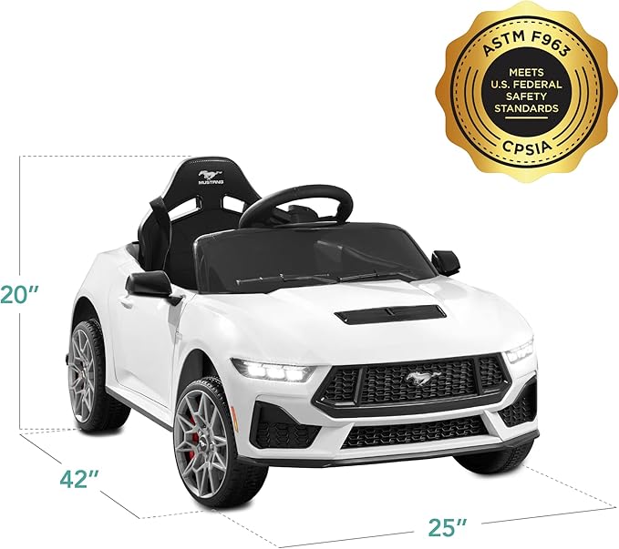Best Choice Products Kids 12V Electric Ride On Car Officially Licensed Ford Mustang w/Parent Control, LED Lights, 2 Speeds, Bluetooth - White