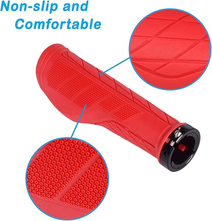 SOLODRIVE Ergonomic Design Mountain Bike Grips, Comfortable Bicycle Handlebar Grips, Single Lock-on and Non-Slip MTB Handle, Fit MTB, E-Bike, Hybrid, Scooter