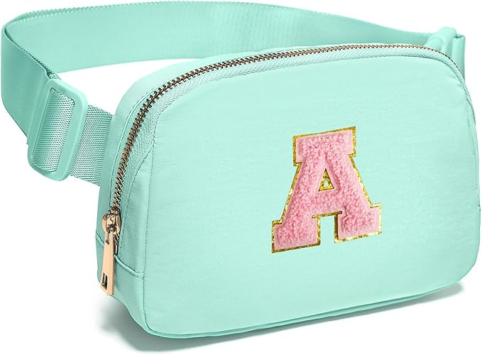 Gitus Belt Bag Fanny Pack Crossbody Bags with Initial Letter Patch Cute Stuff Birthday Gifts for Teenager Girls Trendy Preppy Stuff for Teen Girls Cool Stuff for Teens (Mint Green-A)