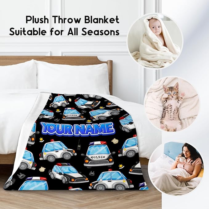 Personalized Toddler Blankets with Name for Boys, Car Blanket Gifts Home Decor, Custom Kids Throw Blankets for Car Lovers, Soft Flannel Boys Blanket for Bed Couch Sofa (Black, 50x60 Inch)