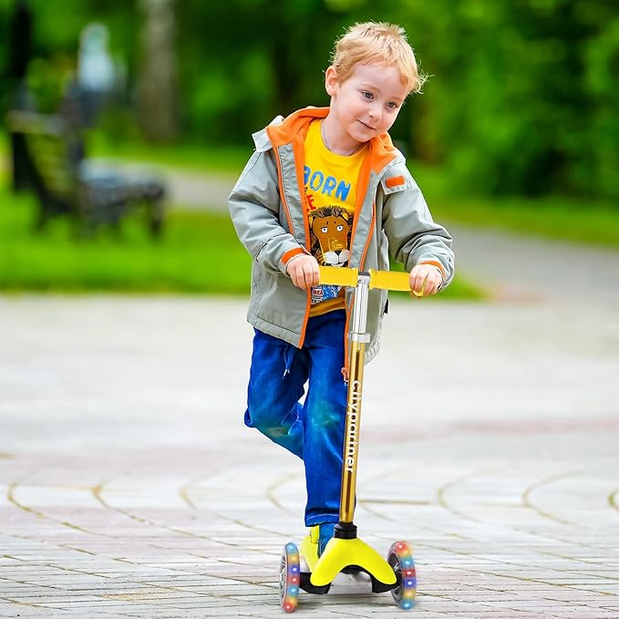 Kids Scooter, Children and Toddler 3 Wheel Kick Scooter for Boys & Girls Ages 2-5, LED Lighted Wheels and 3 Adjustable Height Handlebars, Lean-to-Steer