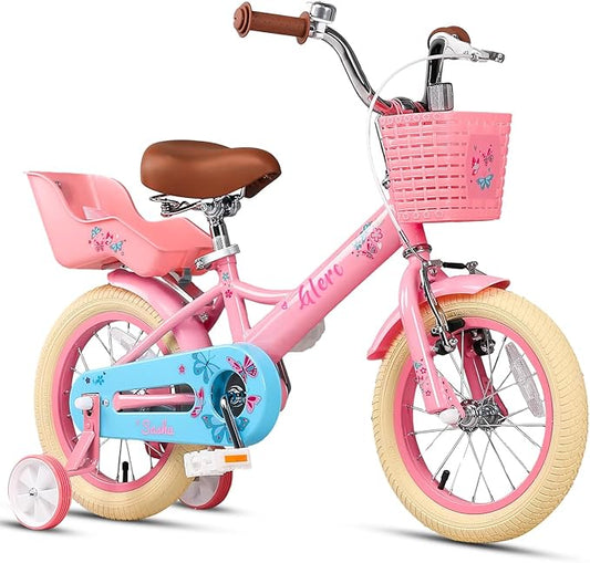 Glerc Sasha Girls Bike, 12-20 Inch Kids Bike for Ages 2-13 Years Old Children, Retro Vintage Style Kids Bicycle with Doll Bike Seat, Basket and Training Wheels, Multiple Colors