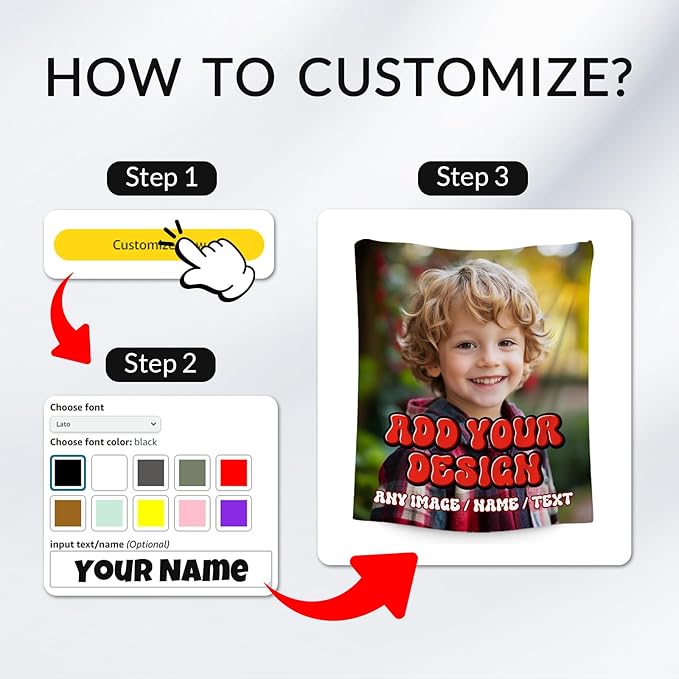 Personalized Blanket with Photo Picture - Custom Gift for Kid Teens Adults - Blankets with Name, Soft Fleece Throw for Couch, Bed