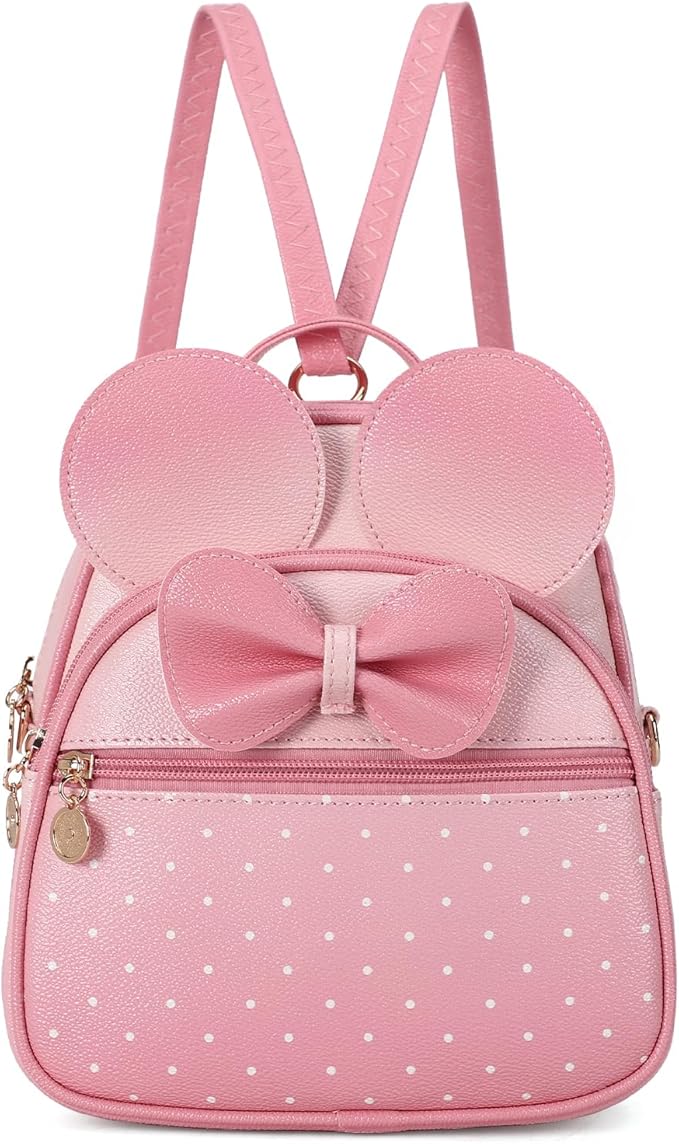 KL928 Girls Mini Backpack Bowknot Polka Dot Cute Small Daypacks Convertible Shoulder Bag Purse for Women