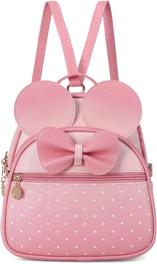 KL928 Girls Mini Backpack Bowknot Polka Dot Cute Small Daypacks Convertible Shoulder Bag Purse for Women