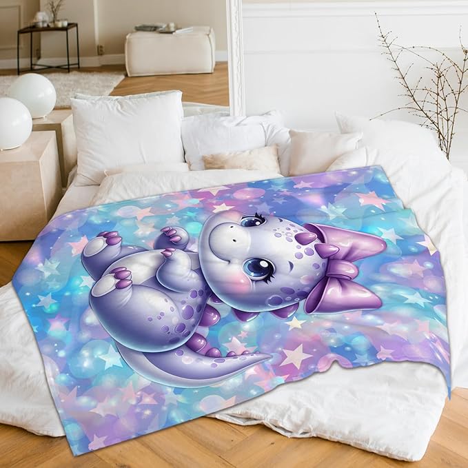 Girls Blanket Dinosaur Blankets for Girls Teens Gifts for Daughter On Bed Sofa, Cozy 60 x 50 Inches Flannel Throws for Bed Living Room Garden