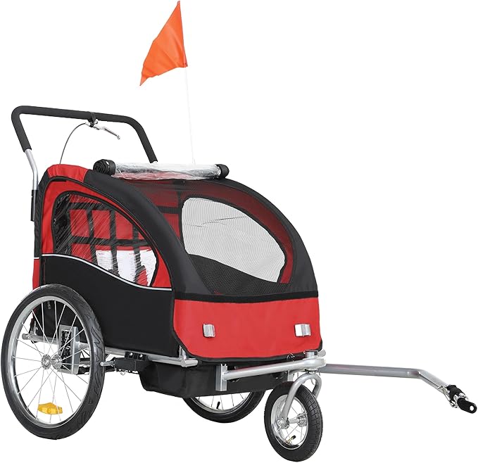 Aosom Elite 360 Swivel Bike Trailer for Kids Double Child Two-Wheel Bicycle Cargo Trailer with 2 Security Harnesses