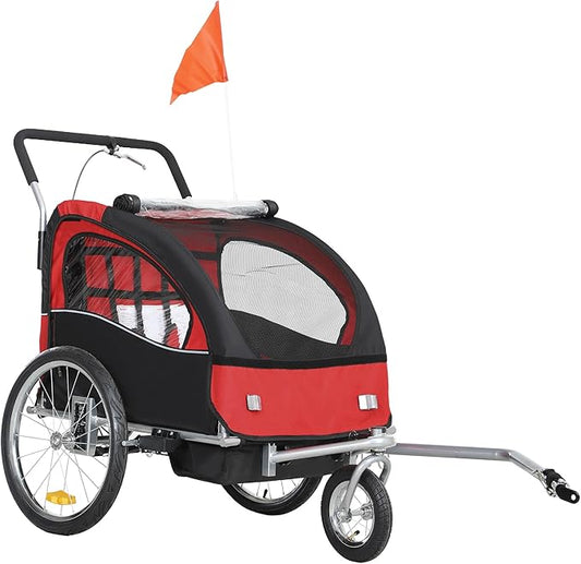 Aosom Elite 360 Swivel Bike Trailer for Kids Double Child Two-Wheel Bicycle Cargo Trailer with 2 Security Harnesses