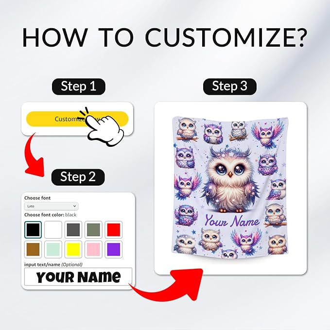 Toddlers Blanket Gifts, Girls Owl Blankets, Personalized Cute Owl Gifts for Women Adults, Custom Soft Fleece Kids Throw for Couch Sofa Bed, 60"x80"