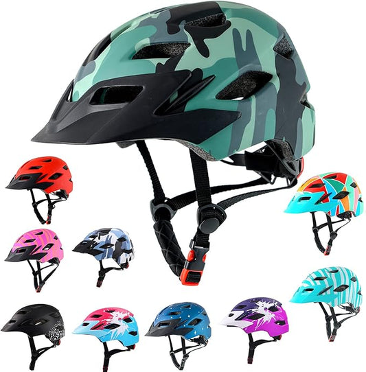 Kids Bike Helmet,Bavilk Kids Boys Girls Bike Helmets with LED Light Detachable Visor Children Youth Teen Multi-Sport for Skating Cycling Scooter Skateboard Adjustable & Lightweight 19.7"-22.4"