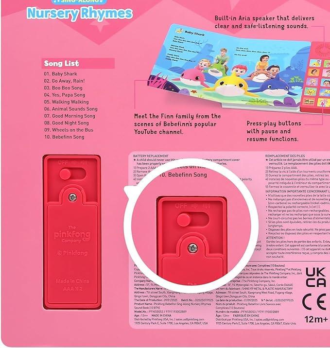 Pinkfong Bebefinn Sing-Along Nursery Rhymes Sound Book – 10 Button Musical Baby Shark Book for Toddlers 1-3 | Includes Songs from ‘Bebefinn Best Nursery Rhymes’ Digital Album (Amazon Music)