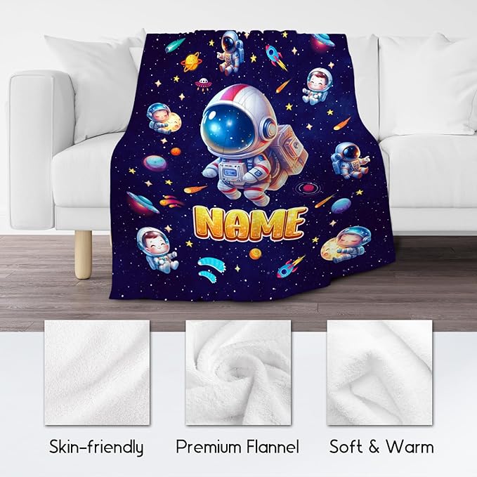 Boys Blankets - Personalized Planet Gifts for Kids - Cozy Lightweight Throw Blanket for Sofa Office Bed, 4 Size