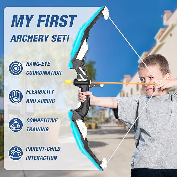 2 Pack Kids Bow and Arrow, LED Light Up Archery Set with 24 Suction Cup Arrows, Indoor Outdoor Sport Dinosaur Toys Gifts for 3 4 5 6 7 8 9 10 11 12 Year Old Boys Girls