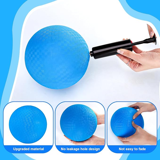 Kickball Set, 8.5 Inch Playground Ball, 4 Pcs Dodgeball Kickballs with 1 Pump, Rubber Kick Balls for Kids Adults Outdoor, Official Size Bouncing Hand Balls for Camps and Schools