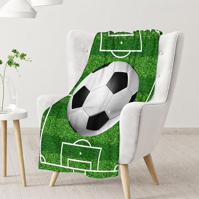 Soccer Throw Blanket - Soft, Fuzzy & Warm - 40x50 Inches Crib Size Blanket for Couch, Office - Green Cute Throw Gift for Girls, Boys