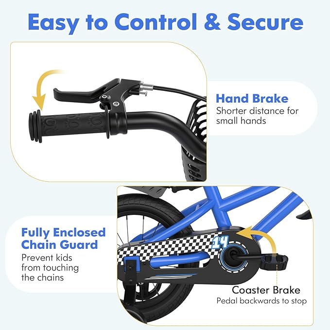 COSTWAY Kids Bike, 12 14 16 18 Inch Toddler Bike for Boys & Girls Aged 3-8 Years Old, Kids Bicycle w/Removable Training Wheels, Handbrake & Coaster Brake, Basket, Bell