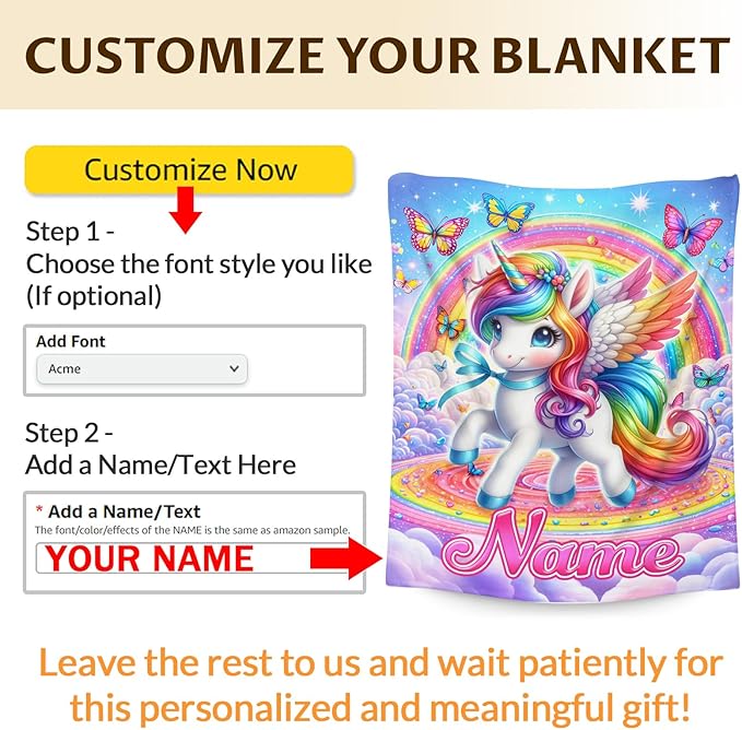 Unicorn Gifts for Girls Women Adults, Personalized Kids Blankets for Birthday Christmas Decor, 80x60 Inches Plush Lightweight Rainbow Unicorn Throws for Bedding Home Room