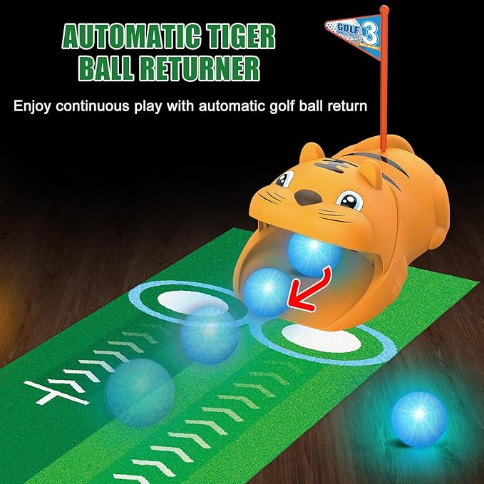 Fistone Kids Toy Golf Set, with Automatic Golf Returner, Golf Balls, Clubs, Putting Mat, Indoor Outdoor Sports Toy Birthday Gift