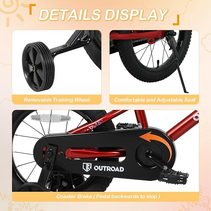 Outroad Kids Bike for Boys Girls Age 3-9 Years Old, 14 16 18 Inch Kid's Bike with Training Wheels, Children Bicycles for Toddler, Blue and Red