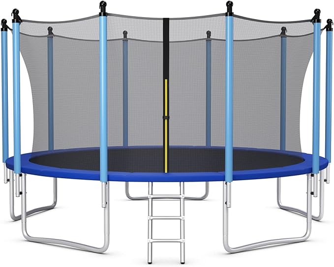 Giantex Trampoline for Kids Adults, ASTM Approved 8 10 12 14 15 16Ft Big Trampoline with Ladder, Thickness Steel Pipes Wear-Resistant All Weather Outdoor Large Recreational Trampoline with Net