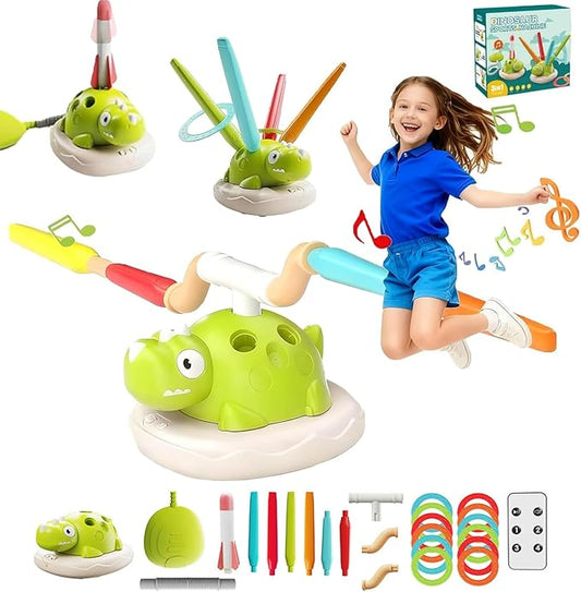 3 in 1 Dinosaur Rocket Launcher, Spinning Dinosaur Toy with Remote Control, Musical Jump and Toss, Indoor & Outdoor Sports Toys