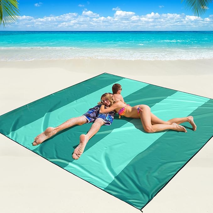 Beach Blanket Waterproof Sandproof Beach Mat 79" X 83"/10'x9'for 2-8 Adults Quick Drying Outdoor Picnic Mat Beach Accessories for Travel, Camping, Hiking