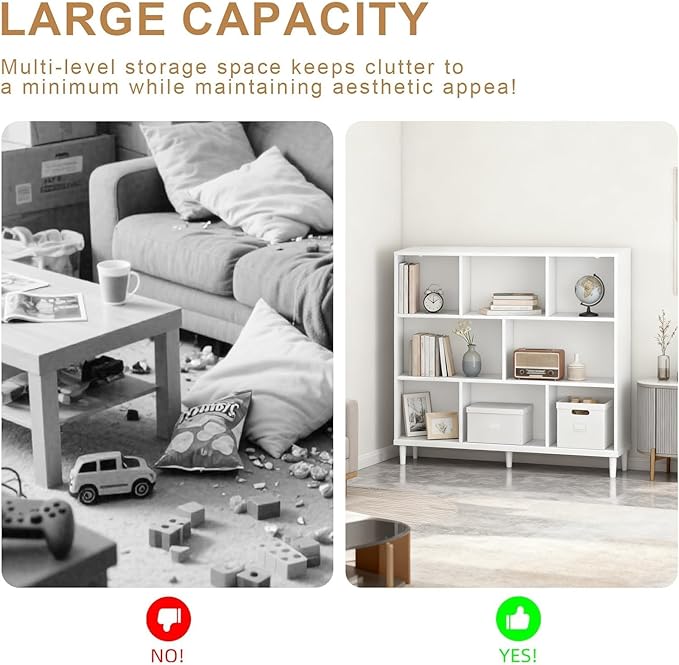 8 Cube Storage Organizer | White Bookshelf|3 Shelf Bookcase |Bookshelf tv Stand |-Cubic Storage Cabinet（Storing Books,Toys & More Easy to Install）