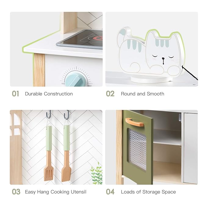 ROBUD Wooden Play Kitchen Set for Kids Toddlers, Pretend Toys Kitchen Gift for Girls Boys