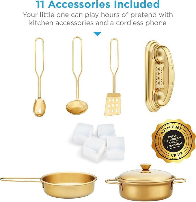 Best Choice Products Pretend Play Kitchen Wooden Toy Set for Kids w/Realistic Design, Telephone, Utensils, Oven, Microwave, Sink - White Bevel