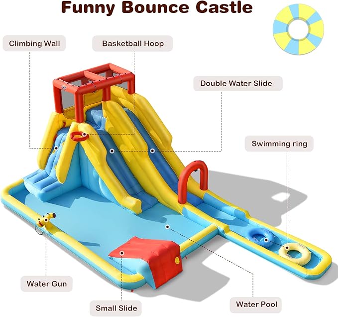 BOUNTECH Inflatable Water Slide, Dual Surfing Slides Kids Water Park Jump Bouncy Castle w/Swimming Rings, GFCI Blower, Large Splash Pool, Backyard Outdoor Blow up Water Slides Inflatables for Big Kids