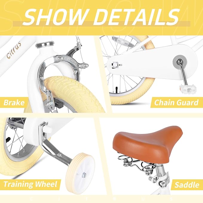 Girls Bike for Age 2-12 Years Old Kids Toddlers 12 14 16 18 20 Inches Retro Bicycles with Training Wheels Basket Bell Ring, Multiple Colors