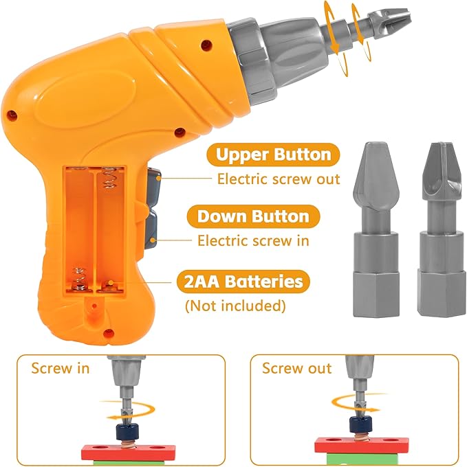 KIDWILL Kids Tool Set with Electric Drill & DIY Stickers, Toddler Tool Set for Kids Ages 3-5 Year Old Boys Girls, Pretend Play STEM Montessori Educational Construction Toys