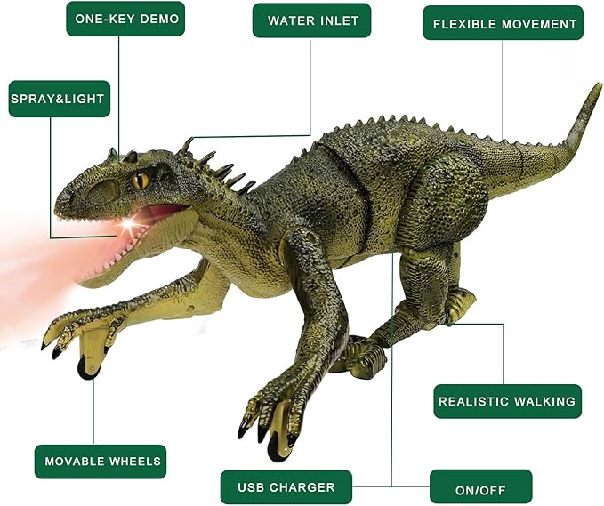 Remote Control Dinosaur Jurassic T Rex Toys for Boys Electronic RC Spray Raptor Walking Roaring Tyrannosaurus Rex Realistic 18.1" Rechargeable Birthday Gift for Kids Girls 3 4 5 6 7