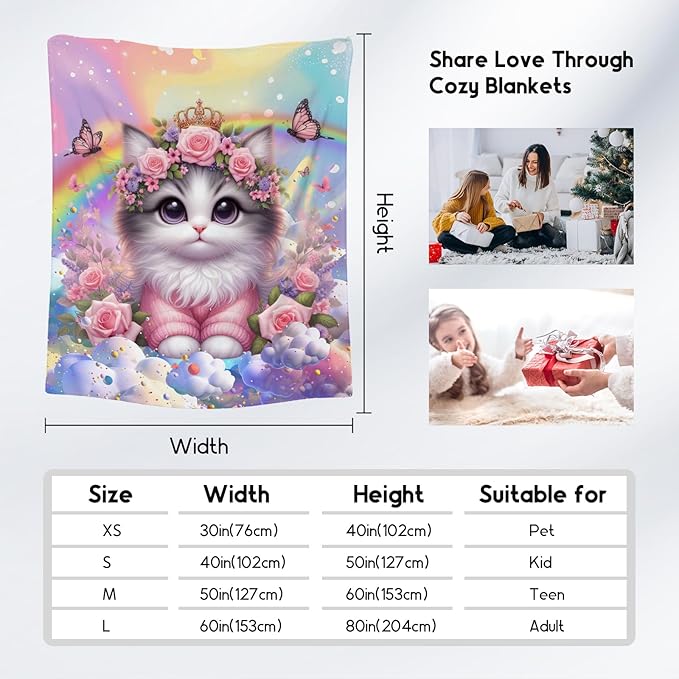 Kids Blankets Blanket with Cat - 30x40 Inches Cozy Soft Flannel Throw Gifts for Couch, Bedroom