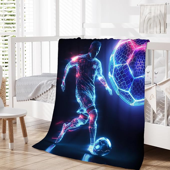 Soccer Blanket, Gifts for Boys, 40 x 30 Inches Kids Blankets for Children, Cozy Flannel Throws, Gift for Soccer Lovers, Kids, Teammates, Soft Throw for Bed Decor, Couch Chair