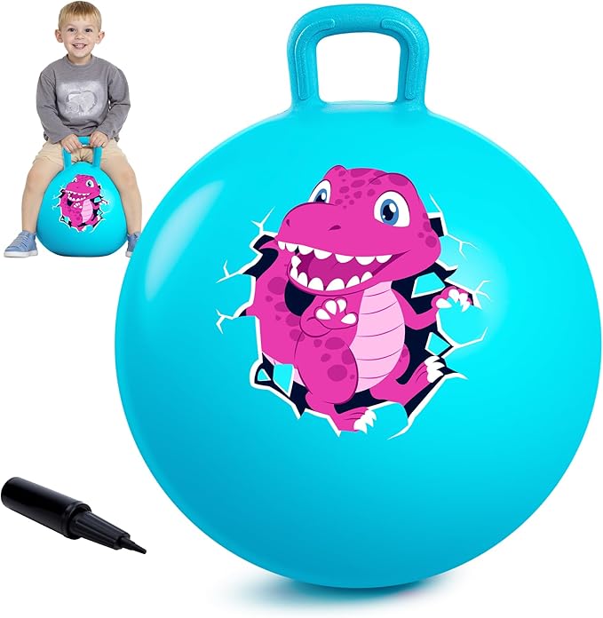 EVERICH TOY Hopper Ball for Kids 4-8, 18In Dinosaur Hoppity Hop Ball, Sit On Bouncy Balls with Handle, Indoor Outdoor Jumping Hopping Toys for Boys & Girls Gifts with Pump