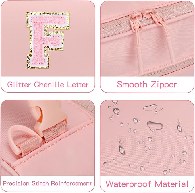 Initial Insulated Lunch Bag for Girls Kids, Back to School Gift, Reusable Leak-proof Lunch Box with Adjustable Strap for School Daycare Travel Picnic (Pink,F)