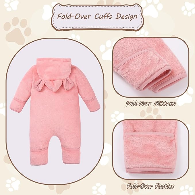 Newborn Snowsuit Baby Boy Bear Outfit Infant Girls Fleece Warm Jumpsuit Romper Winter Hooded Clothes