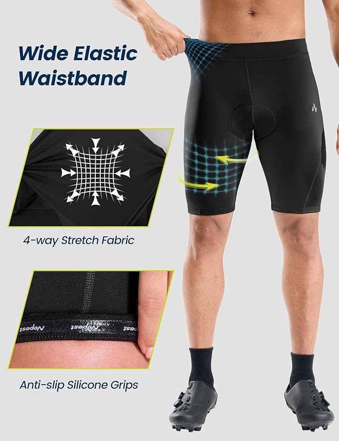 Nepest Men's Bike Shorts 4D Padded Cycling Road Biking Riding Biker Bicycle Mountain Cycle Shorts Zipper Pockets