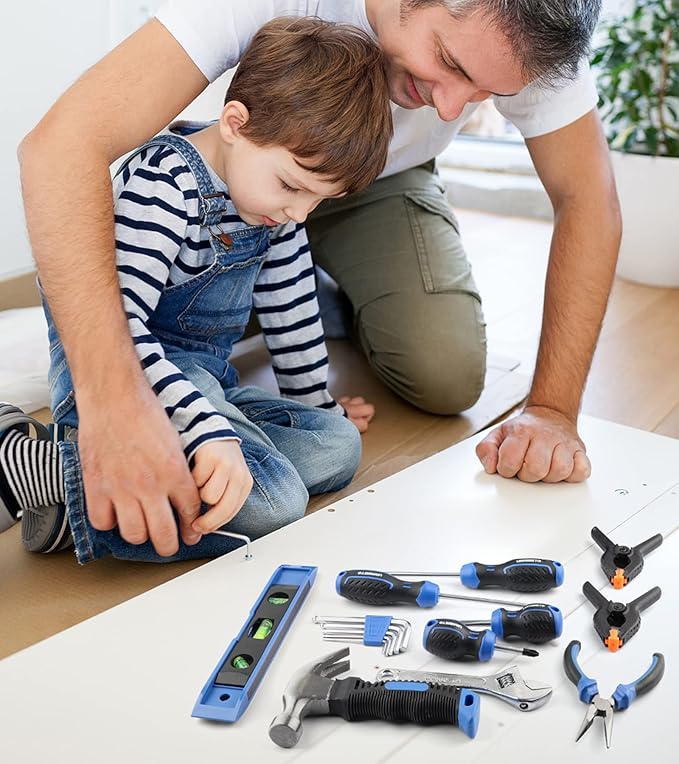 18-Piece Kids Tool Set with Tool Storage Bag, Junior Real Hand Tool Kit for Boys & Girls, Children Learning Tools for DIY Building and Woodworking, Age 8+