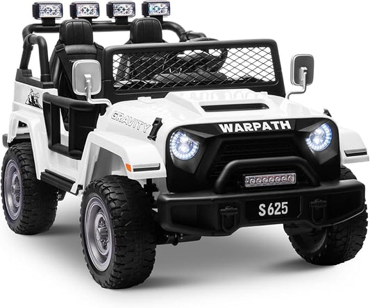 OTTARO 2 Seater Ride on Truck, 12V Large Electric Vehicles Battery Powered Cars for Kids with Remote Control, Spring Suspension, LED Lights, Music (White)