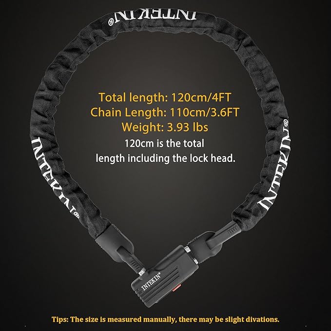 Bike Chain Lock 3FT/4FT/5FT Heavy Duty Bike Lock Anti-Theft Bicycle Chain Lock 8mm/10mm Thicker Bicycle Lock Chain Bike Lock with 3 Keys for Bike, Motorcycle