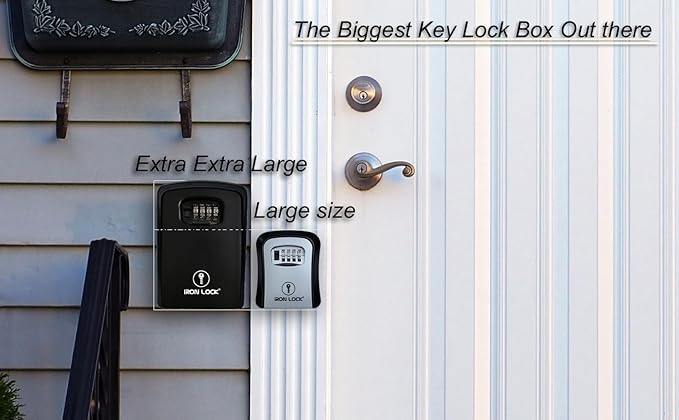 Iron Lock® XXL Wall Mount Key Lock Box for Keys 4 Digit Combination with Resettable Code with A B Switch Extra Large lockbox Indoor Outdoor Waterproof Big Key Lock Box House Spare Keys (XXL, Black)