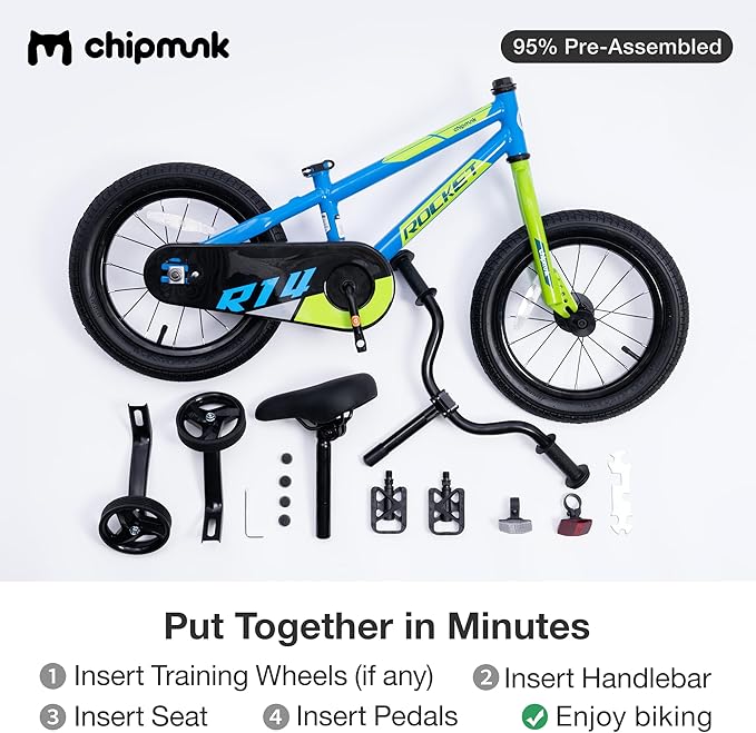 Chipmunk Kids Bike Toddlers 12 14 16 18 Inch Wheel Bicycle Beginners Boys Girls Ages 3-11 Years, Multiple Color Options