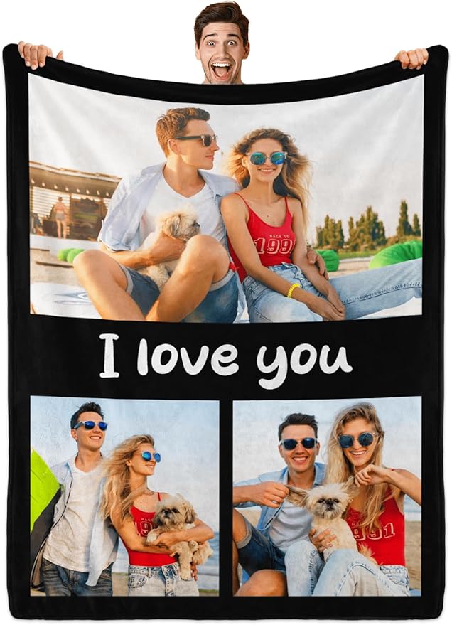 Custom Blanket with Photos, Personalized Blankets with Picture, I Love You Girlfriend Boyfriend Couples Gifts, for Birthday Christmas Women Men Adult Kids Mom Dad Wife Husband