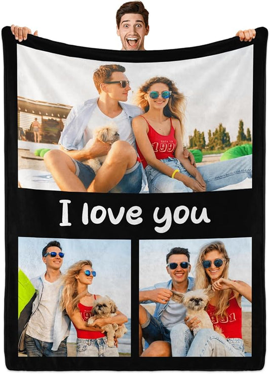 Custom Blanket with Photos, Personalized Blankets with Picture, I Love You Girlfriend Boyfriend Couples Gifts, for Birthday Christmas Women Men Adult Kids Mom Dad Wife Husband