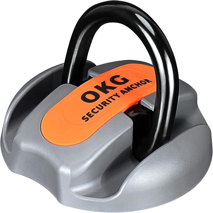 OKG Heavy Duty Security Ground Anchor, 9/16" (14mm) Thick Hardened Steel Swing Shackle - Ideal for Bicycle Anchor, Motorcycle Anchor, E-Bike Anchor, Generator Anchor Lock - Permanent Anchor Point