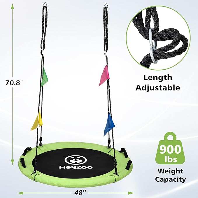 48 inch Tree Swing, Larger Saucer Flying Swing for Whole Family, 900lbs Weight Capacity, with Adjustable Hanging Straps, for Outdoor Playground, Green