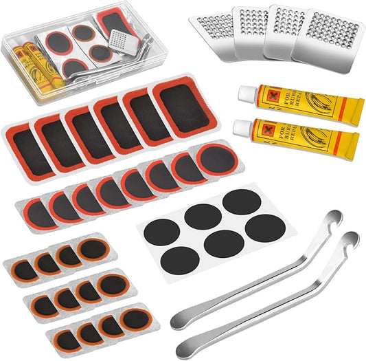 Bike Tire Repair Kit - Bycicle Inner Tube Puncture Patch Kits with 39PCS Vulcanizing Patches,Metal Rasp,Tire Lever